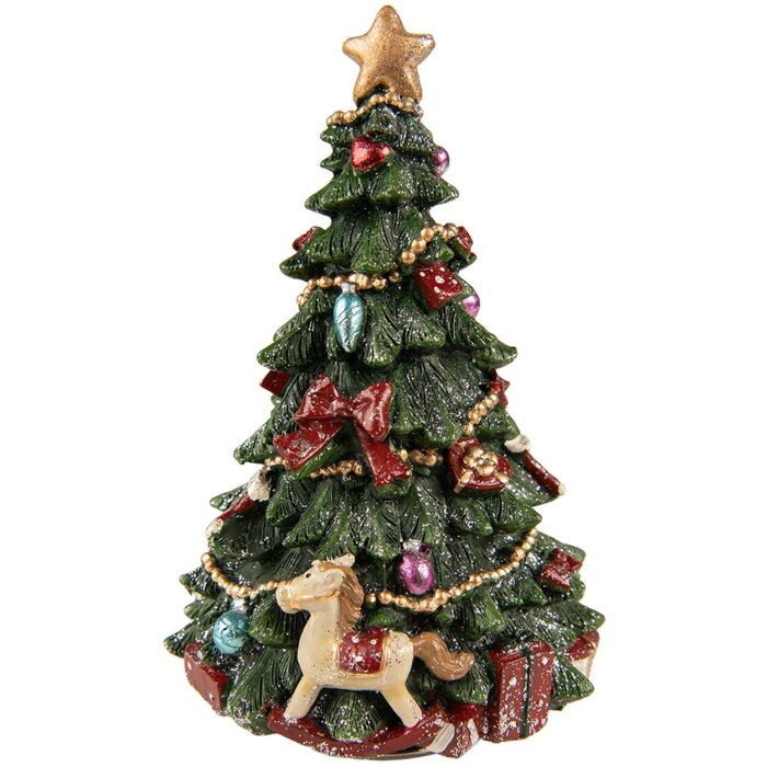 Clayre & Eef 6PR3766 Christmas Tree Music Box Ø 12x19 cm Green