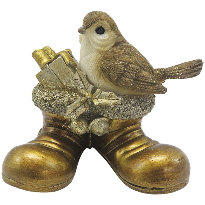 Clayre & Eef 6PR4865 Dekoracja Ptak 10x7x9 cm kolor złoty