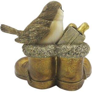 Clayre & Eef 6PR4865 Dekoracja Ptak 10x7x9 cm kolor złoty