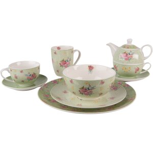 Clayre & Eef CHBKS Filiżanka do kawy i spodek 12x9x6 cm - Ø 14x2 cm - 200 ml