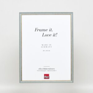 Efekt rama z litego drewna profil 25 niebieski 29,7x42 cm szkło antyrefleksyjne