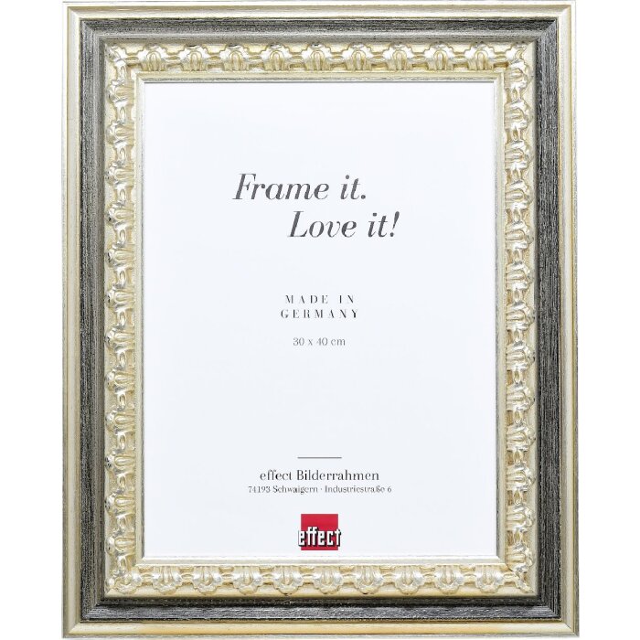 Effect Holzbilderrahmen Profil 80 silber 60x60 cm mit Antireflexglas