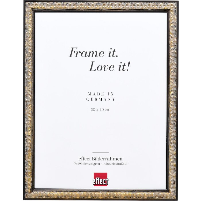 Rama na zdjęcia z drewna w stylu barokowym 50x70 cm, czarno-srebrna – Effect