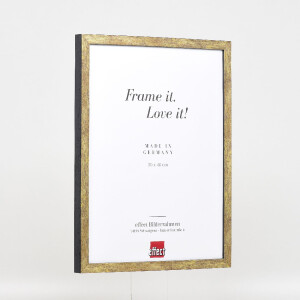 Ramka na zdjęcia z drewna, profil 42, szkło muzealne, antyk złoty, 40x50 cm