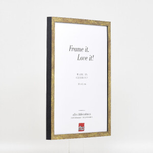 Ramka na zdjęcia z drewna, profil 42, szkło muzealne, antykwarski złoty 14,8x21 cm