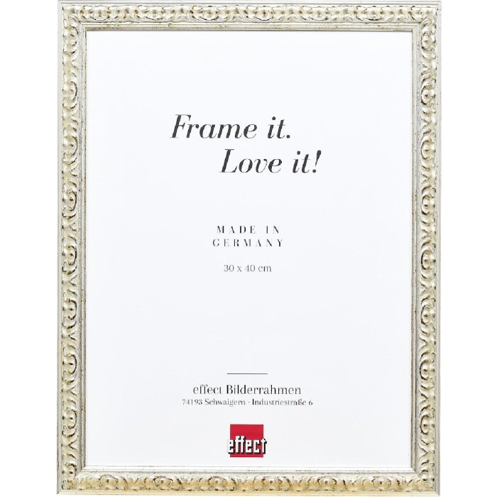 Effect Holz-Bilderrahmen Profil 86 Barock 18x24 cm silber mit Museumsglas