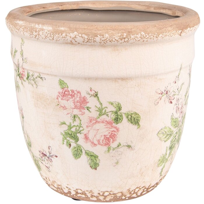 Clayre & Eef 6CE1541L Doniczka dekoracyjna Ø 18x17 cm różowa - beżowa okrągła