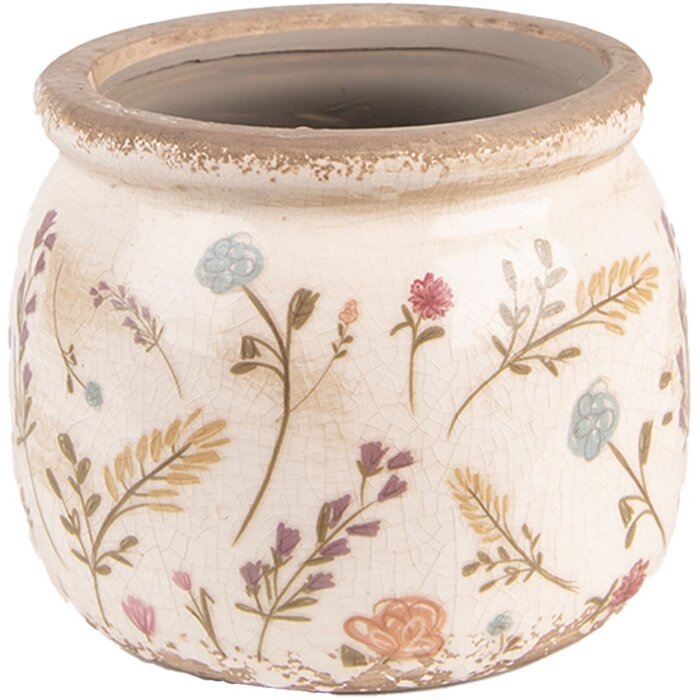 Clayre & Eef 6CE1551S Doniczka dekoracyjna Ø 12x9 cm różowa - zielona