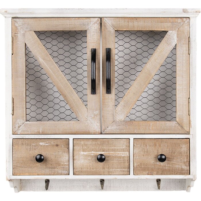 Clayre & Eef 6H2265 Szafka ścienna 53x15x51 cm Biały - Brązowy Prostokąt