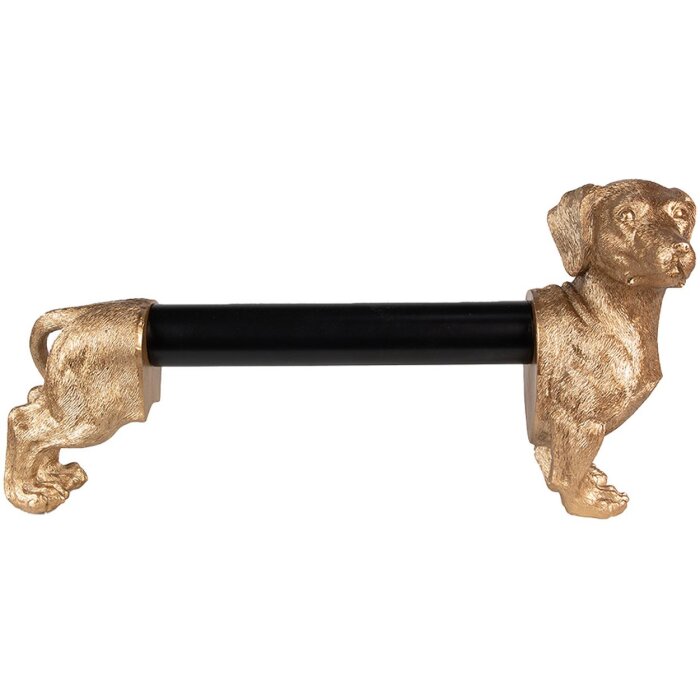 Clayre & Eef 6PR3637 Uchwyt na bułkę kuchenną Dog Gold Black 46x15x21 cm