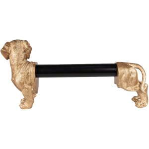 Clayre & Eef 6PR3637 Uchwyt na bułkę kuchenną Dog Gold Black 46x15x21 cm