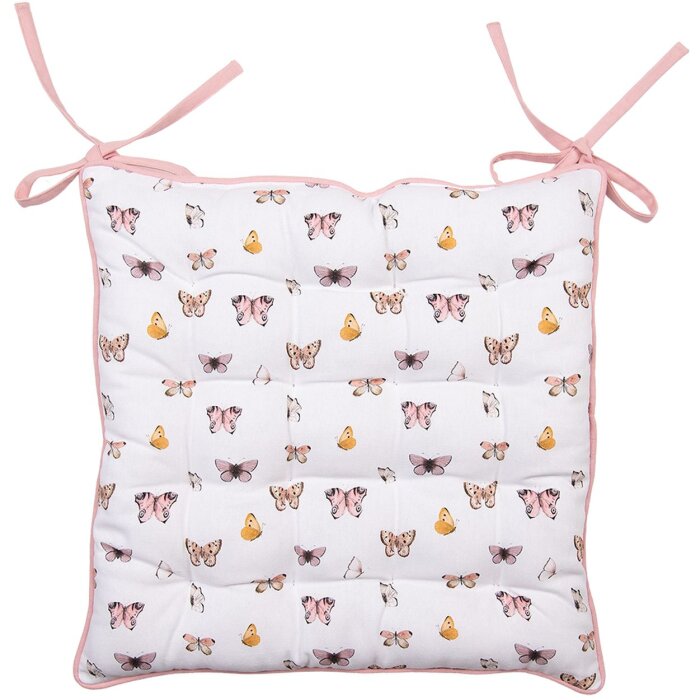 Clayre & Eef BPD29 Poduszka na krzesło z pianką 40x40x4 cm beżowa-różowa