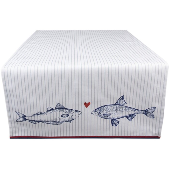 Clayre & Eef SSF64 Bieżnik na stół 50x140 cm biały-niebieski prostokąt