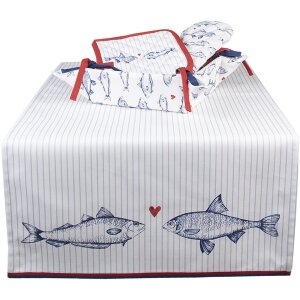 Clayre & Eef SSF64 Bieżnik na stół 50x140 cm biały-niebieski prostokąt