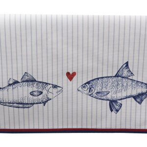 Clayre & Eef SSF64 Bieżnik na stół 50x140 cm biały-niebieski prostokąt