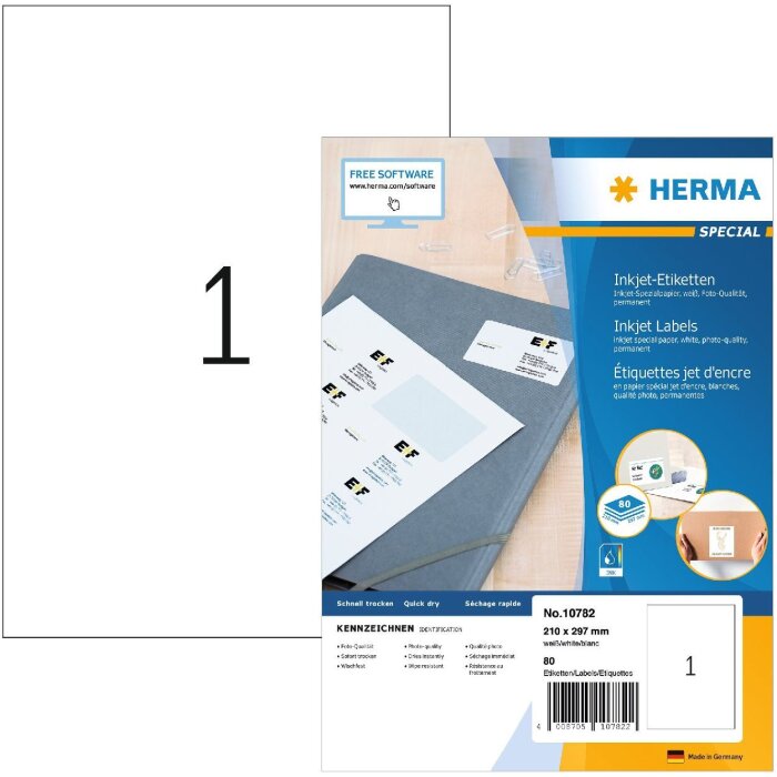 HERMA 10782 Etykiety do drukarek atramentowych A4 210x297 mm biały klej permanentny