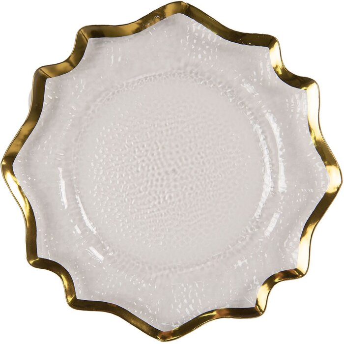 Clayre & Eef 65238GO Duży talerz spodek Przezroczysty, złoty Ø 33x1 cm