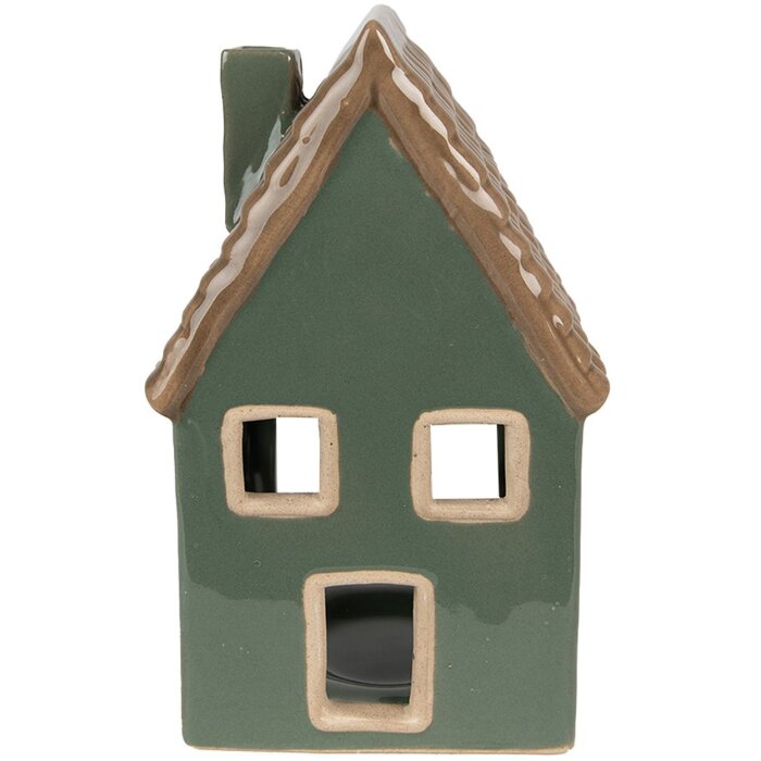 Clayre & Eef 6CE1601 Świecznik Świąteczny Domek Zielony Brązowy 9x8x15 cm