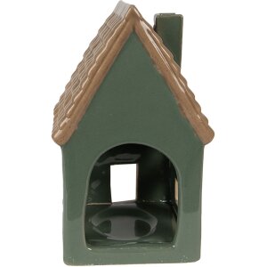 Clayre & Eef 6CE1601 Świecznik Świąteczny Domek Zielony Brązowy 9x8x15 cm