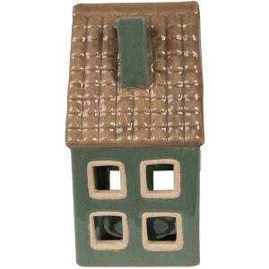 Clayre & Eef 6CE1601 Świecznik Świąteczny Domek Zielony Brązowy 9x8x15 cm