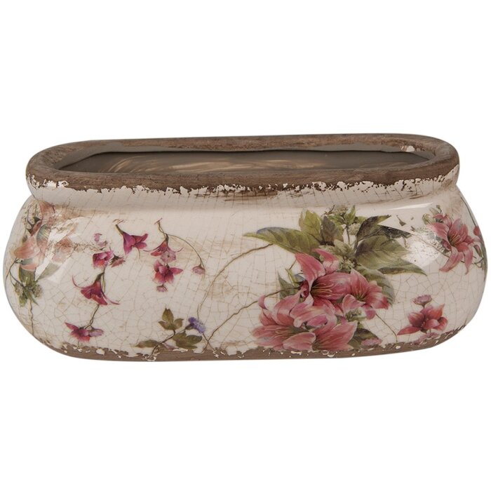 Clayre & Eef 6CE1603S Doniczka do wnętrz różowo-beżowa 18x7x7 cm