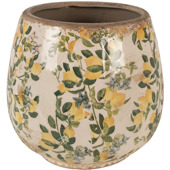 Clayre & Eef 6CE1608L Doniczka do wnętrz beżowo-żółta Ø 18x17 cm