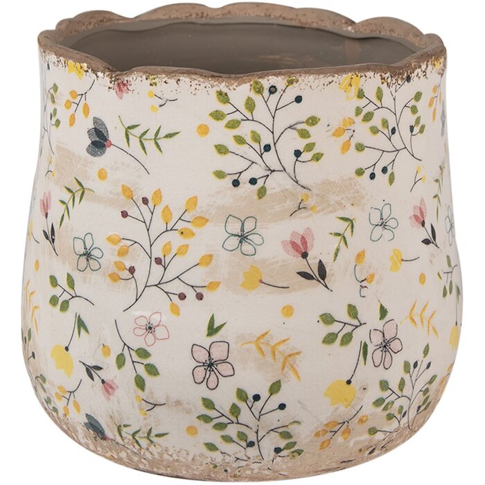 Clayre & Eef 6CE1610M Doniczka beżowo-żółta Ø 18x16 cm ceramiczna styl wiejski