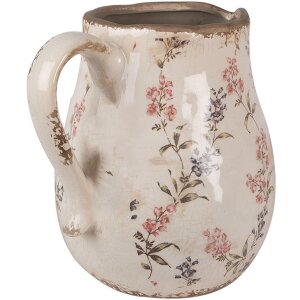 Clayre & Eef 6CE1616L Dzbanek dekoracyjny beżowo-różowy 21x16x20 cm ceramiczny