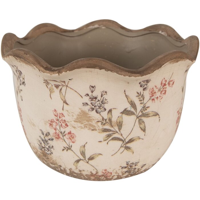 Clayre & Eef 6CE1617M Doniczka ceramiczna beżowo-różowa Ø 17x11 cm