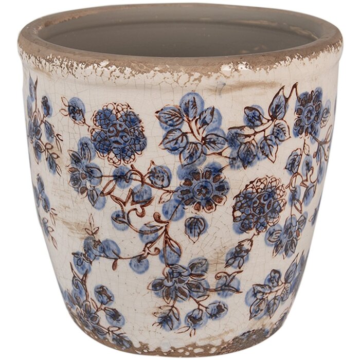 Clayre & Eef 6CE1619L Doniczka do wnętrz beżowo-niebieska Ø 17x16 cm
