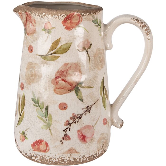 Clayre & Eef 6CE1624L Dzbanek dekoracyjny beżowo-różowy 21x15x23 cm