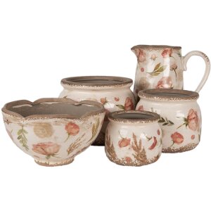 Clayre & Eef 6CE1624L Dzbanek dekoracyjny beżowo-różowy 21x15x23 cm