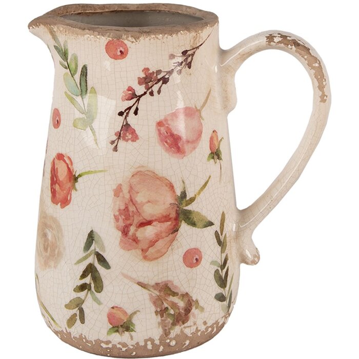 Clayre & Eef 6CE1624M Dzbanek dekoracyjny beżowo-różowy 17x12x18 cm