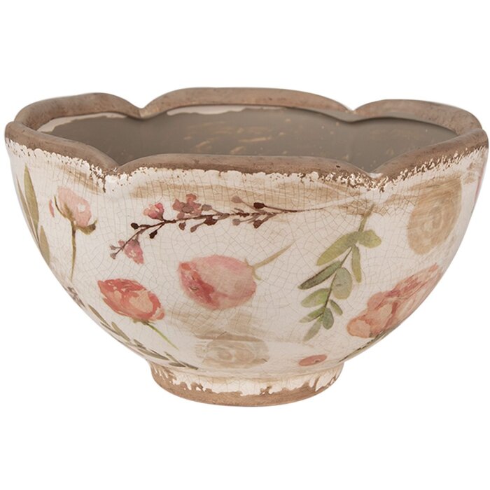 Clayre & Eef 6CE1626M Doniczka do wnętrz beżowo-różowa Ø 21x12 cm