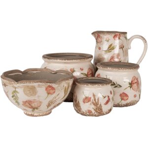 Clayre & Eef 6CE1626M Doniczka do wnętrz beżowo-różowa Ø 21x12 cm