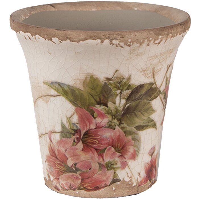 Clayre & Eef 6CE1627S Doniczka do wnętrz beżowo-różowa Ø 9x8 cm