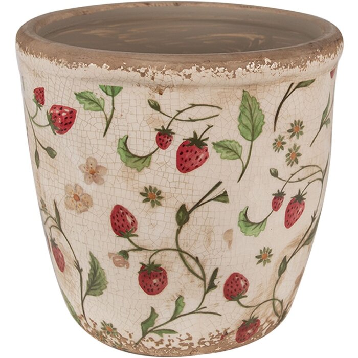 Clayre & Eef 6CE1631L Doniczka beżowo-czerwona Ø 16x16 cm Styl wiejski