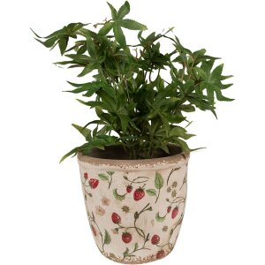 Clayre & Eef 6CE1631L Doniczka beżowo-czerwona Ø 16x16 cm Styl wiejski