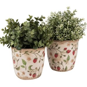 Clayre & Eef 6CE1631M Doniczka Inside Beige Red Ø 14x13 cm Styl wiejski