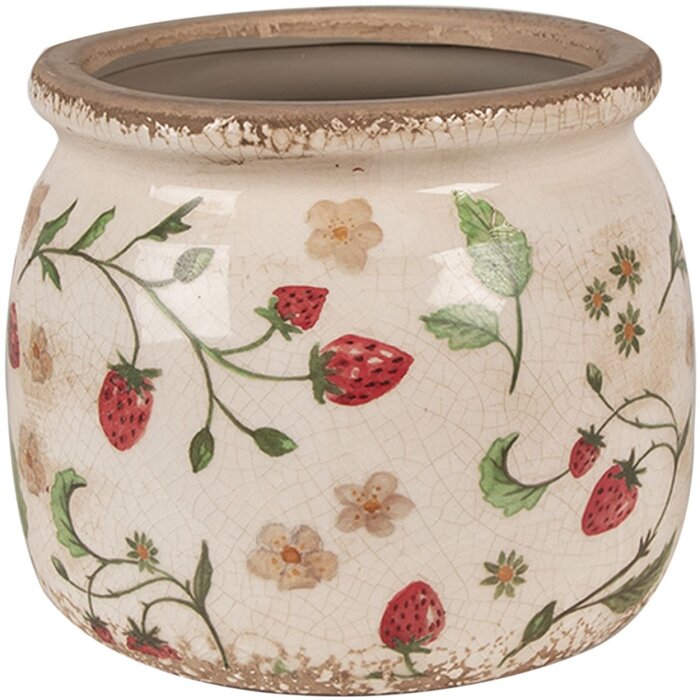 Clayre & Eef 6CE1632M Doniczka beżowo-czerwona ceramiczna Ø 16x13 cm