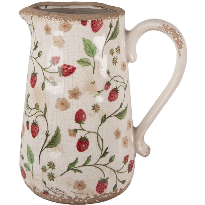 Clayre & Eef 6CE1633L Dzbanek dekoracyjny beżowo-czerwony ceramiczny 21x15x23 cm styl wiejski