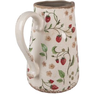 Clayre & Eef 6CE1633L Dzbanek dekoracyjny beżowo-czerwony ceramiczny 21x15x23 cm styl wiejski