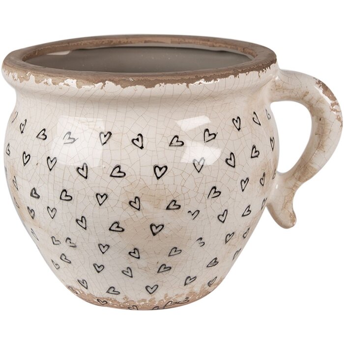Clayre & Eef 6CE1655M Doniczka do wnętrz beżowo-czarna 17x14x12 cm