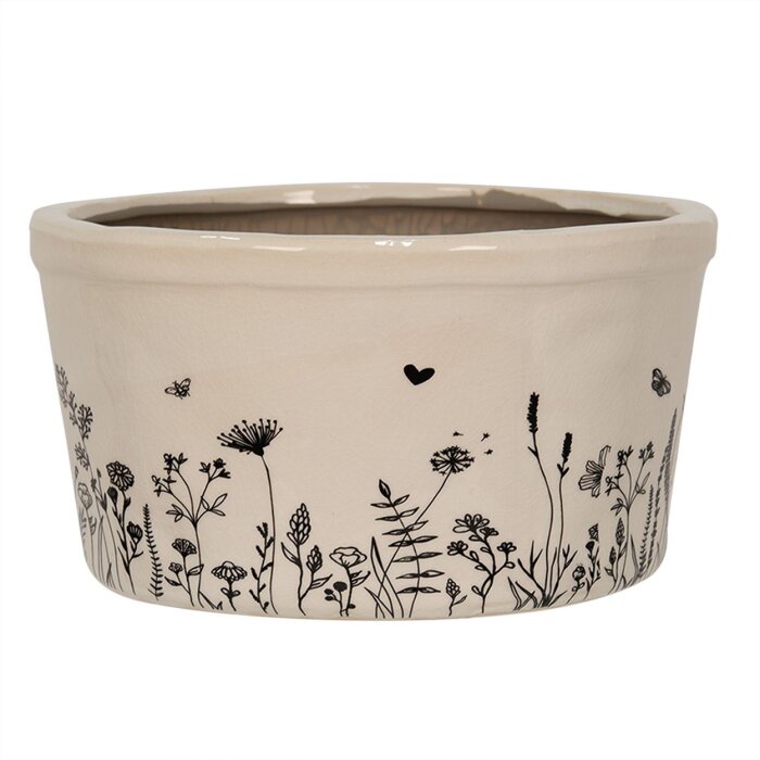 Clayre & Eef 6CEFAF0002L Doniczka Inside Beige Black Ceramic Ø 20x11 cm