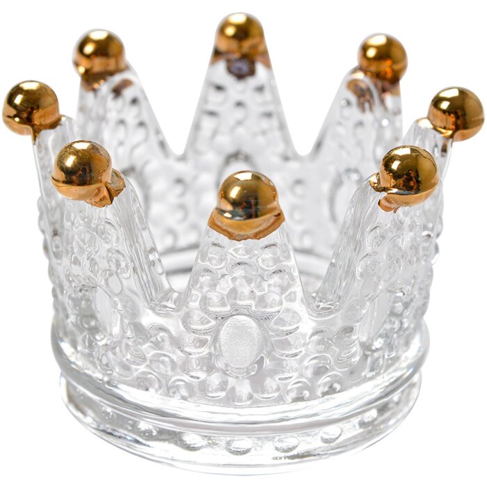 Clayre & Eef 6GL4429 Szklany świecznik Crown Transparent Ø 7x5 cm