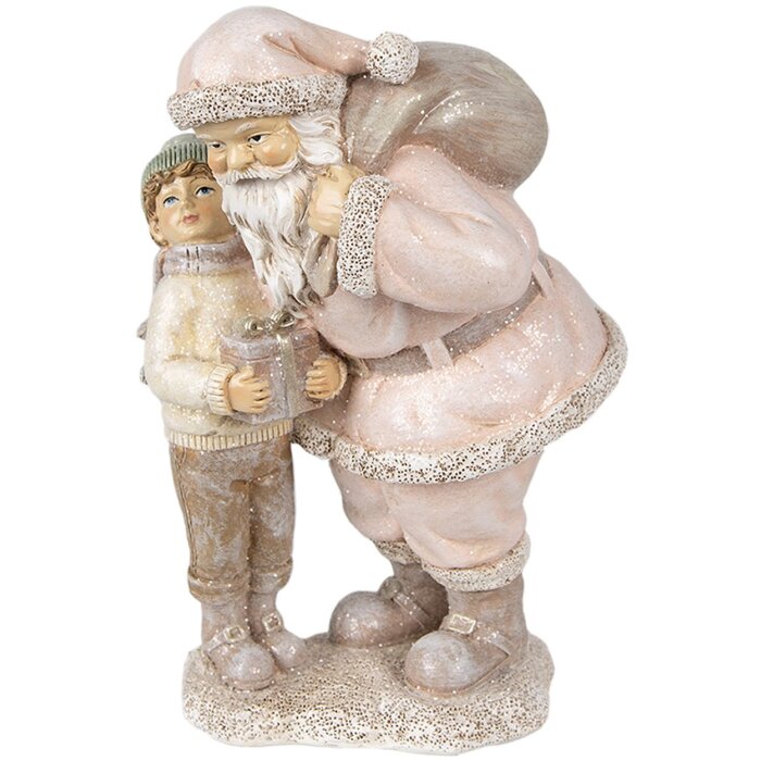 Clayre & Eef 6PR3932 Statuetka dekoracji bożonarodzeniowej Ojciec Gwiazdka różowa 13x11x18 cm
