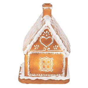 Clayre & Eef 6PR3974 Domek dekoracyjny z LED brązowy 13x13x18 cm- 3xAAA
