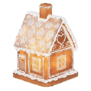 Clayre & Eef 6PR3974 Domek dekoracyjny z LED brązowy 13x13x18 cm- 3xAAA