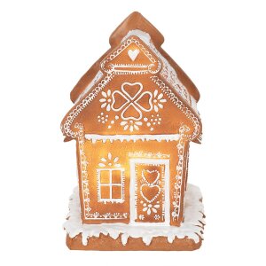 Clayre & Eef 6PR3975 Domek dekoracyjny z LED brązowy 15x12x17 cm- 3xAAA