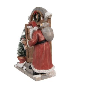 Clayre & Eef 6PR4945 Dekoracja świąteczna Ojciec Gwiazdka LED czerwono-brązowa 18x8x22 cm